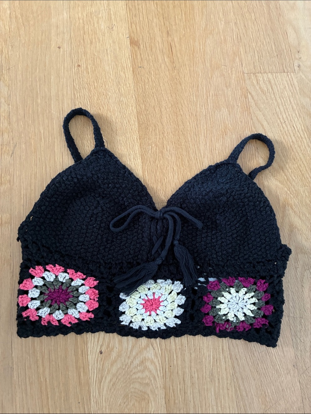 Vintage Hollister Crochet Black Bralette Top with Colorful Florals